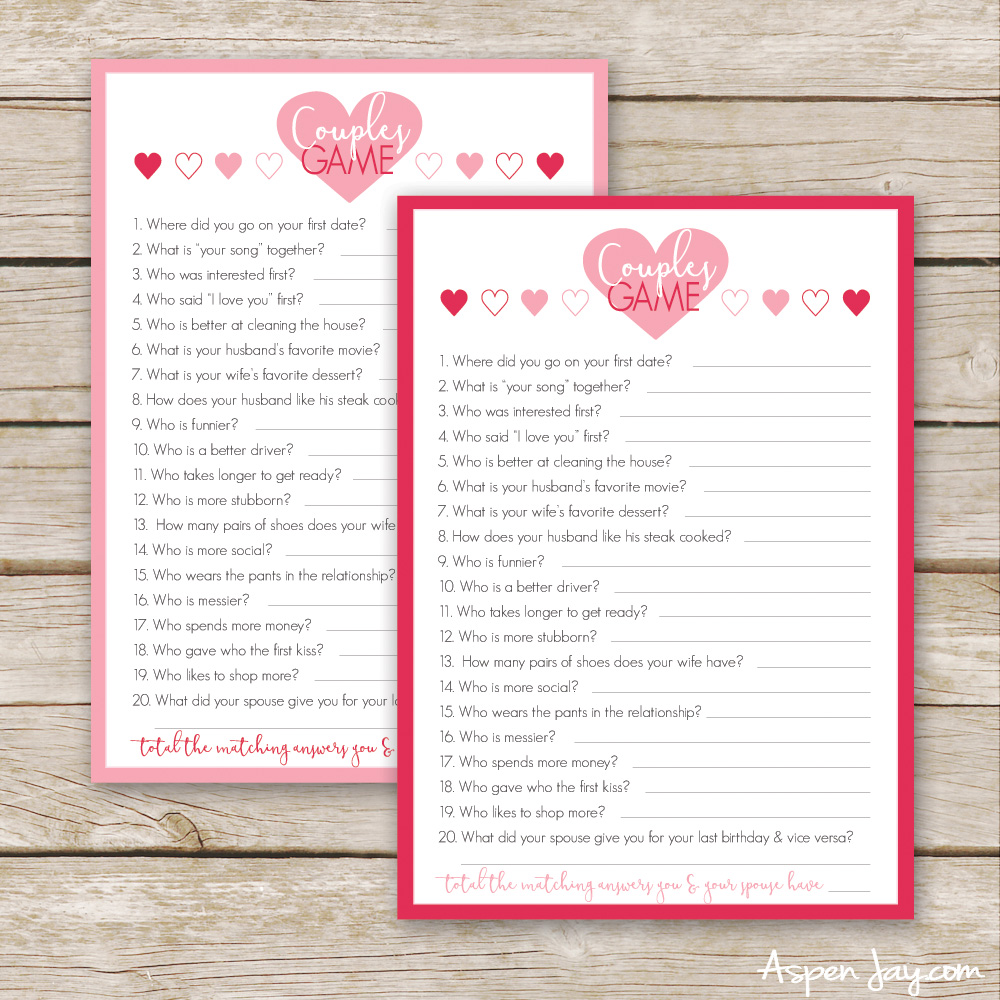 Free Valentines Couples Game Cards   Aspen Jay